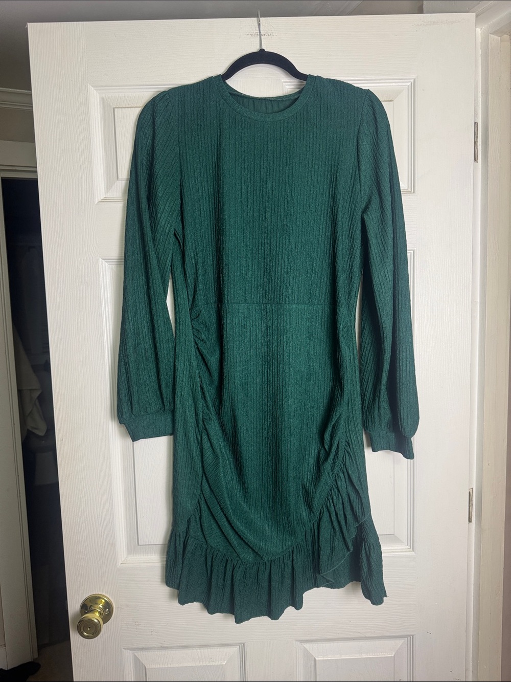 Long Sleeve Green Ruffle-Hem Women's Dress